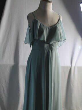 BIRDY GREY Sz M Dress Seafoam Green Chiffon Maxi Bridesmaid Formal Wedding Guest